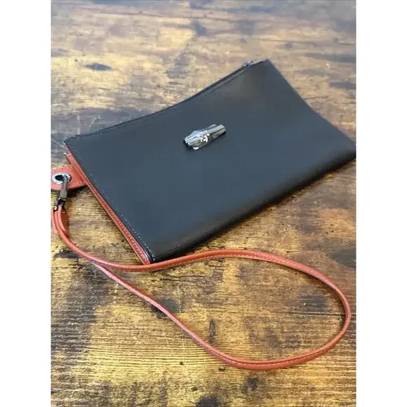 Longchamp Roseau Flat Zippered Wristlet Clutch — Black/Brown Leather — NEW! - Picture 9 of 9